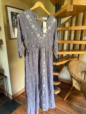 Piper & Scoot The Avery Embroidered Maxi Dress XL Grey